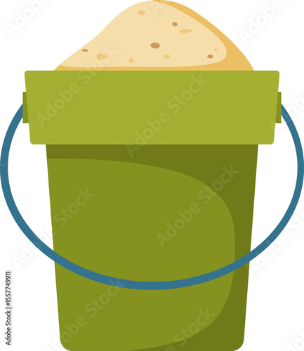 Plastic bucket with sand. Children's toy for the sandbox. Hand drawn vector simple illustration.