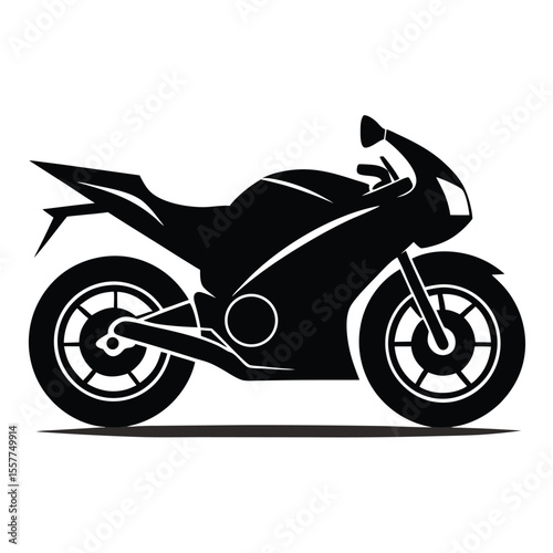 Sleek black silhouette of a modern sport motorcycle on a white background