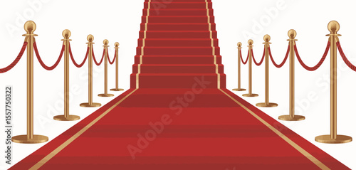 Elegant red carpet staircase with stanchions and ropes for vip event