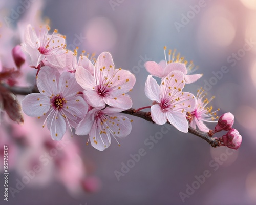 Spring Cherry Blossoms on Tree Branch