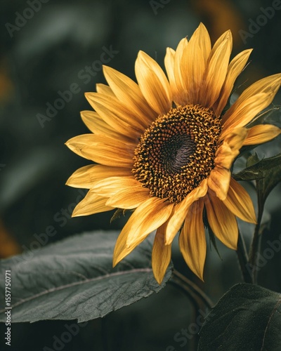 Sunflower in full bloom basking in sunlight