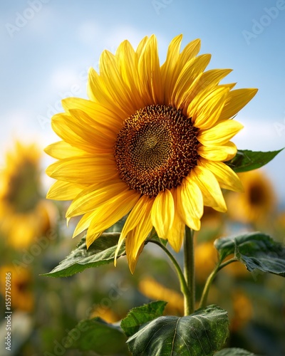 Vibrant sunflower in bright sunlight