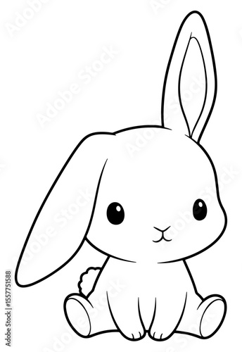 Cute Cartoon Bunny Black and White Illustration of a Kawaii Rabbit