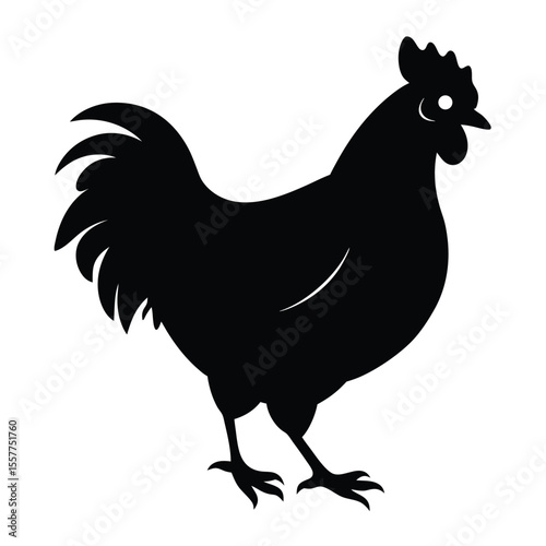 Black silhouette of a rooster standing on a white background