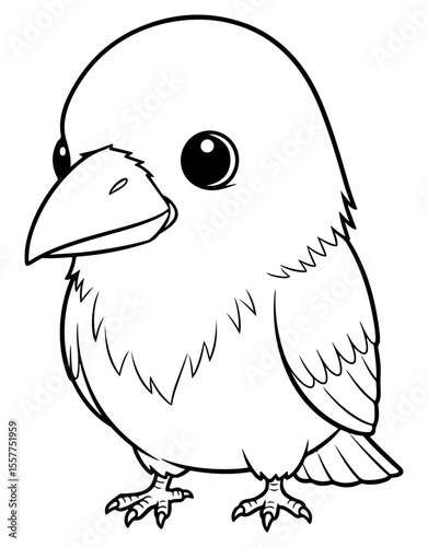Cute Baby Bird Line Art Illustration with Big Eyes and Beak