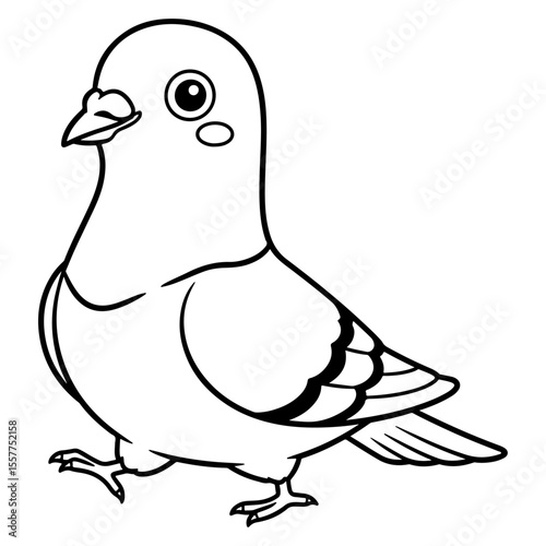 Cartoon pigeon illustration in black and white vector format for coloring