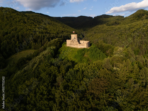 Fototapeta Naklejka Na Ścianę i Meble -  Rytro, ruiny zamku. Widok z drona