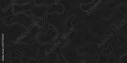 Dark topographic map with contour lines showing elevation on a textured surface pattern design graphic  for geological or cartographic backgrounds.