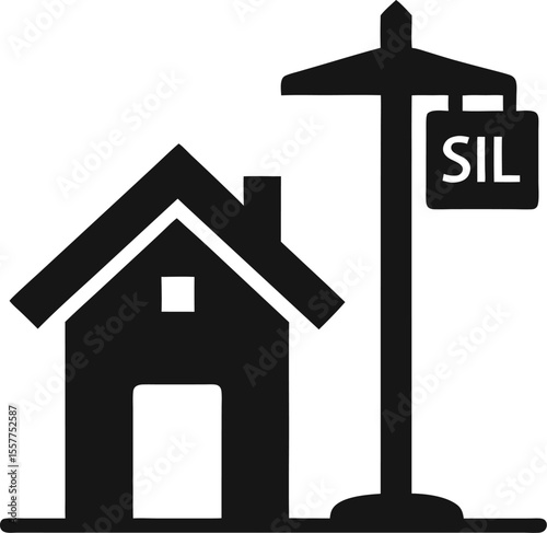 House and For Sale Sign Silhouette Icon Set