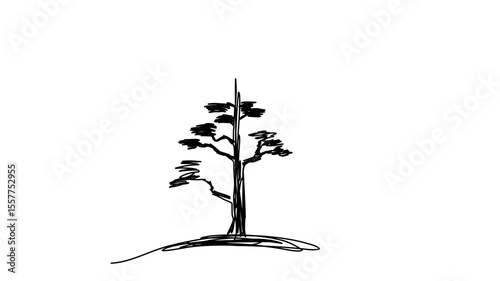 Tree sketch, one line drawing animation. Video clip with alpha channel.