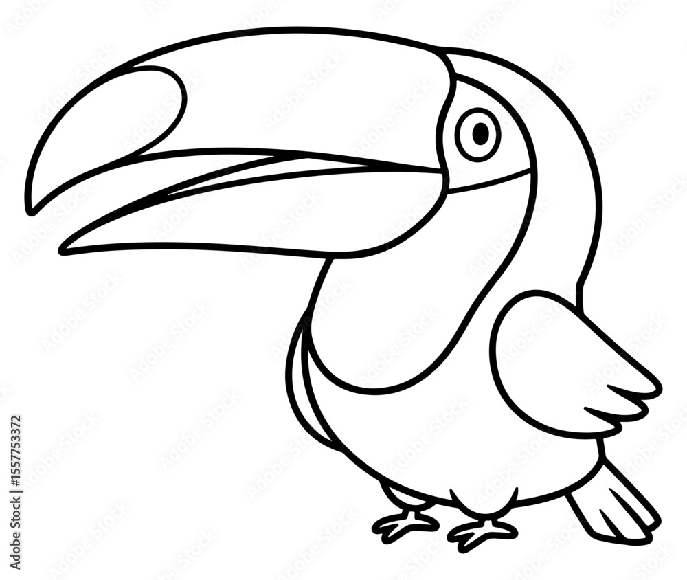 Fototapeta premium Simple black and white line art image of a toucan bird