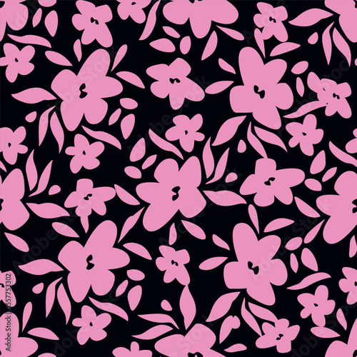 Trendy Floral pattern in the many kind of flowers. Tropical botanical Motifs scattered random. Seamless vector texture. For fashion prints. Printing with in hand drawn style on peach background