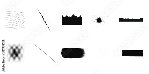 Grunge Texture Elements Set – Small Vector Scratches, Ink Splatters, Halftone, Cracks, and Noise Overlays