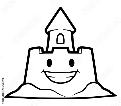 Adorable Smiling Sandcastle with Tower, Ideal for Children's Coloring Pages