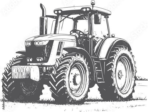 Modern Farm Tractor Hand-Drawn Illustration