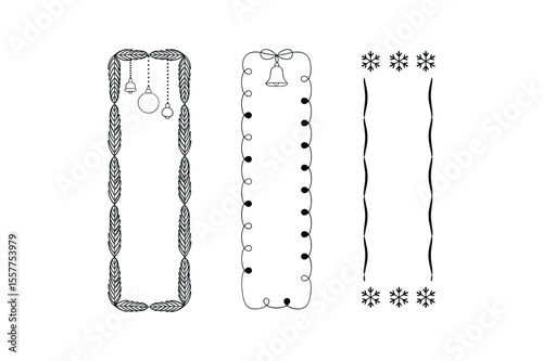 Festive borders with ornaments snowflakes and bell christmas border snowflake border