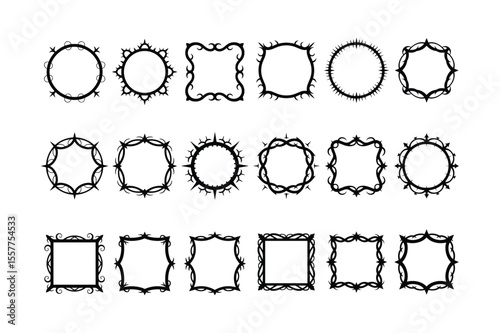 Ornate decorative frames with sharp pointed edges and swirling patterns black white