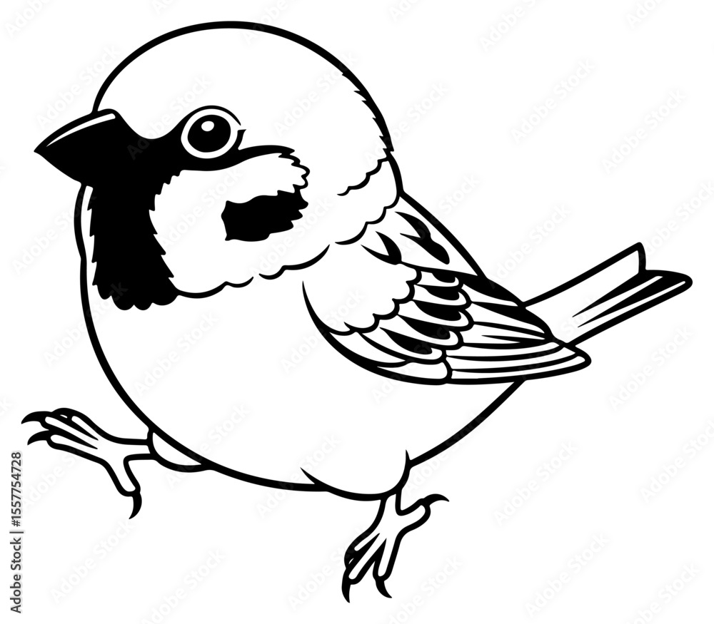 Fototapeta premium Stylized Sparrow Vector Illustration Depicting Bird in Black and White