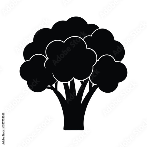 A bunch of broccoli depicted in flat black silhouette Vector illustration