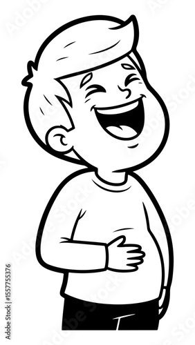 Cartoon illustration of a boy laughing heartily with hand on stomach