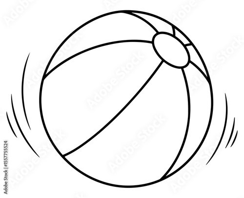 Black and white outline drawing of a bouncing beach ball cartoon
