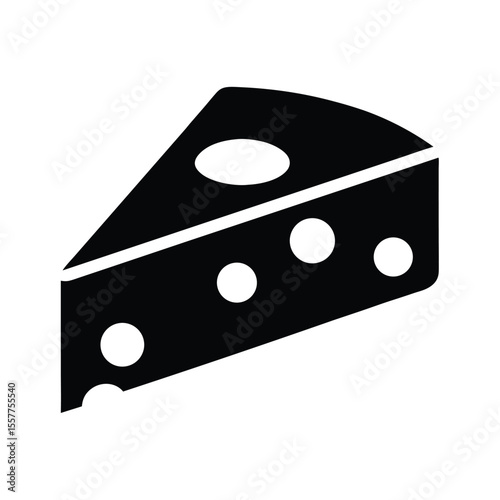 A cheese wedge drawn in clean black silhouette Vector illustration