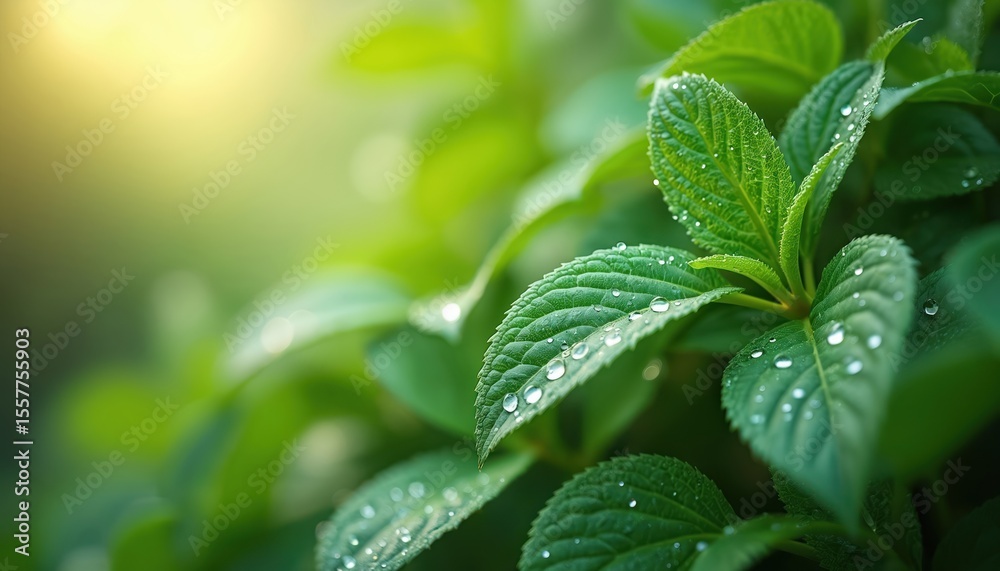 Close-up of fresh green leaves with water drops. Natural vibrant botanical illustration. Focus on details, macro photography, spring or summer outdoor plants, ecology, eco themes, environment, flora. Close-up of fresh green leaves with water drops. Natural vibrant botanical illustration. Focus on details, macro photography, spring or summer outdoor plants, ecology, eco themes, environment, flora.