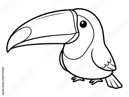 Outline drawing of a toucan, a tropical bird with a large beak