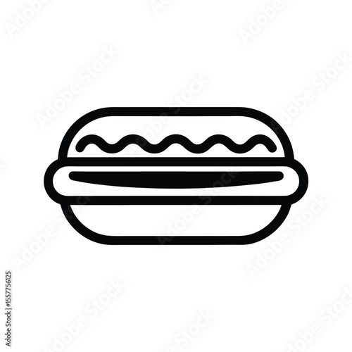 A simple hot dog with a bun depicted in flat silhouette Vector illustration