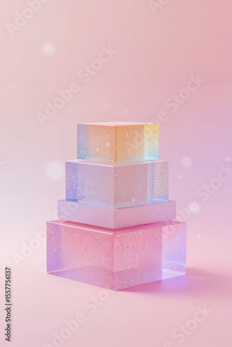 Stacked translucent geometric blocks with glitter pastel colors
