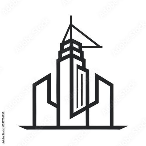 Black outline shows a building with an antenna and angular sides