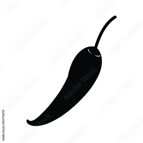 A single chili pepper with a stem depicted in flat silhouette Vector illustration