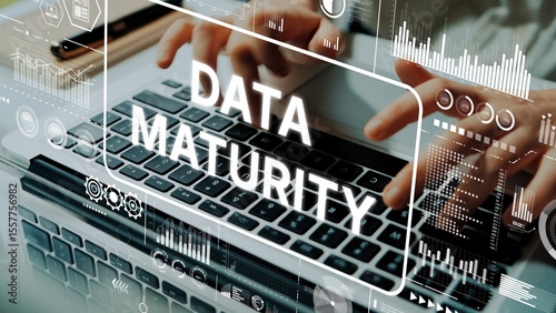 Fotografia Conceptual representation of data maturity with digital interfaces and analytical graphics showcasing progress in data management