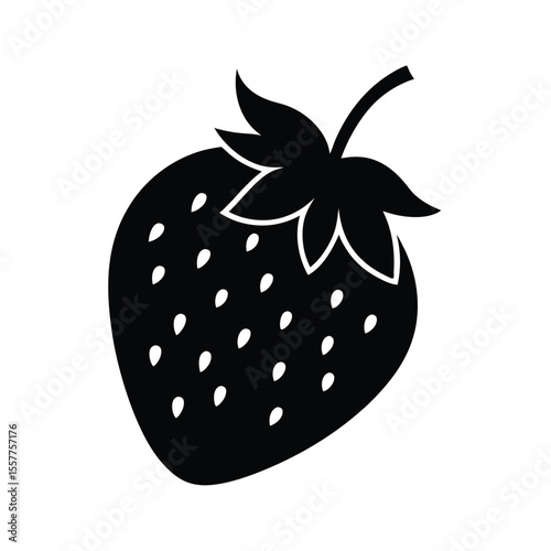 A single strawberry with a leaf shown in minimalist silhouette Vector illustration