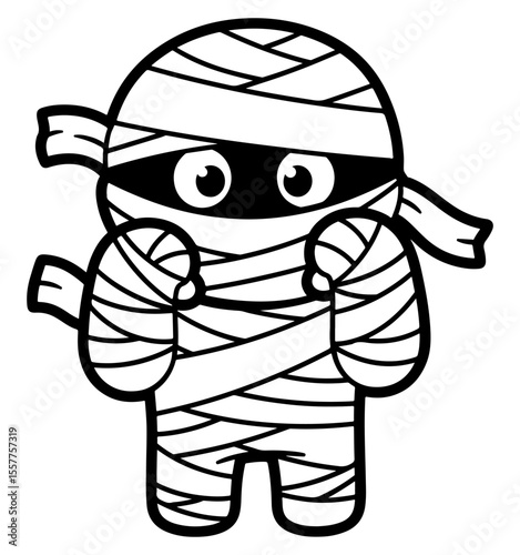 Cute Cartoon Mummy Character Wrapped in Bandages for Halloween Illustration Project
