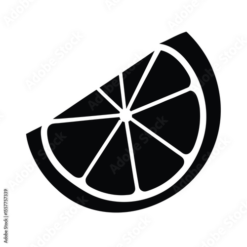 A sliced lemon half cut with visible segments in minimalist silhouette Vector illustration