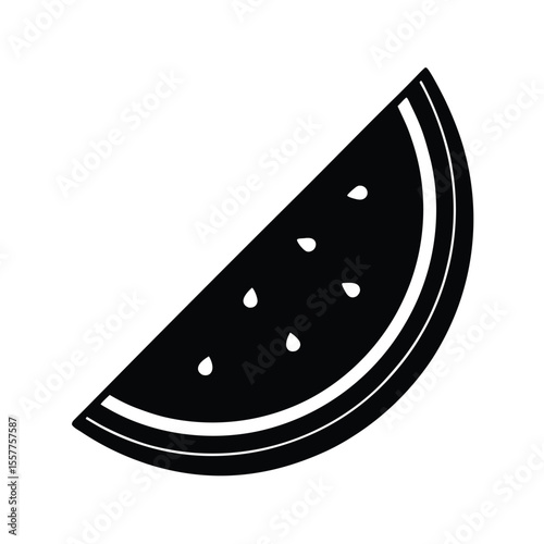 A slice of watermelon depicted in clean black silhouette Vector illustration