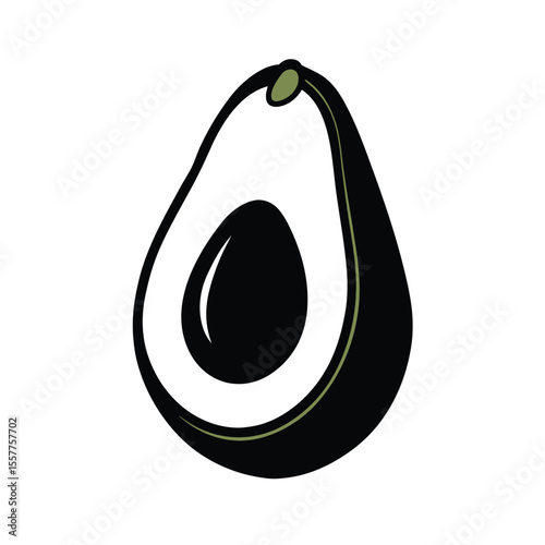 A whole avocado with a single seed inside drawn in minimalist silhouette Vector illustration