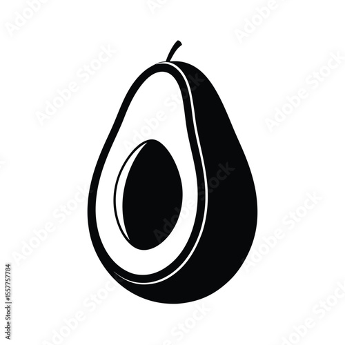 A whole avocado with a single seed inside drawn in minimalist silhouette Vector illustration