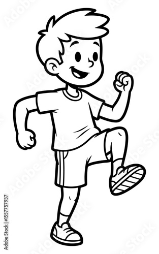 Cartoon illustration of a boy exercising, doing high knees workout