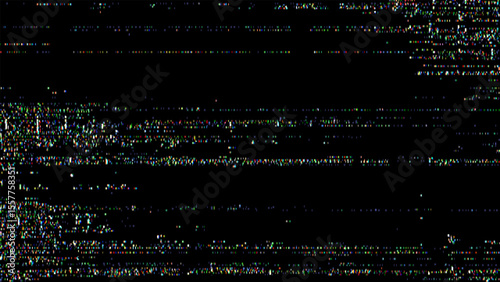 Abstract multicolor glitch texture illustration. Retro video noise with static distortion. Digital screen problem background.