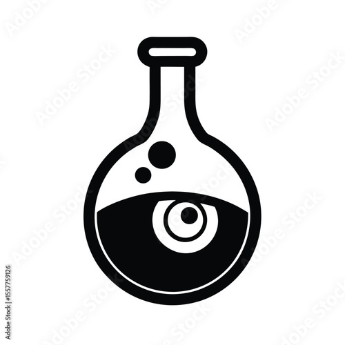 Minimalist clipart of eyeball potion flask on white background Vector illustration