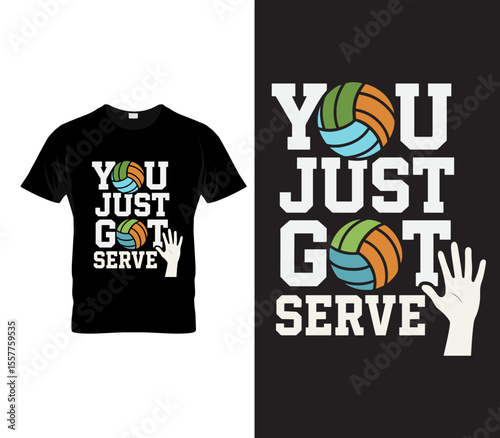You Just Got Serve Volleyball T-Shirt Design | Funny Sports Graphic with Hand and Ball Vector
