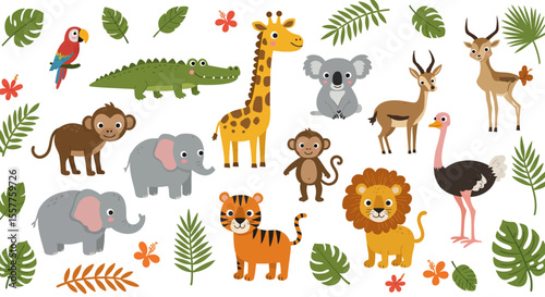 Cute cartoon wild animals vector seamless pattern collectionCute cartoon wild animals vector seamless pattern collection