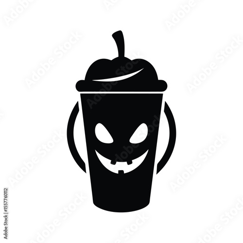 Minimalist clipart of spooky pumpkin latte on white background Vector illustration