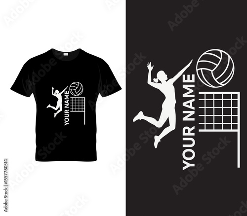 Volleyball Player T-Shirt Design with Custom Name | Sport Spike Vector Graphic
