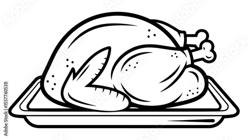 High contrast line art of a Thanksgiving turkey on a platter