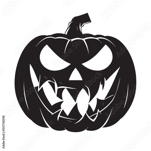 Scary black silhouette of a jack o lantern with sharp teeth and angry eyes