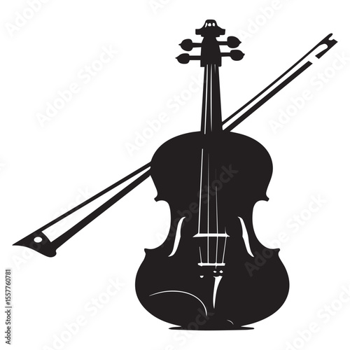 Black silhouette of a violin and bow on a white background