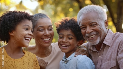 The smiling multigenerational family enjoying each others company in an outdoor setting